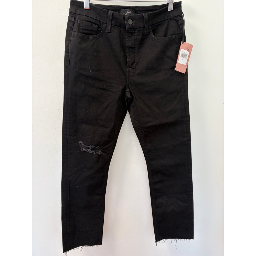 Jen7 by 7 For All Mankind Skinny Jeans Women 8 Black Distressed Raw Hem Edgy BK1